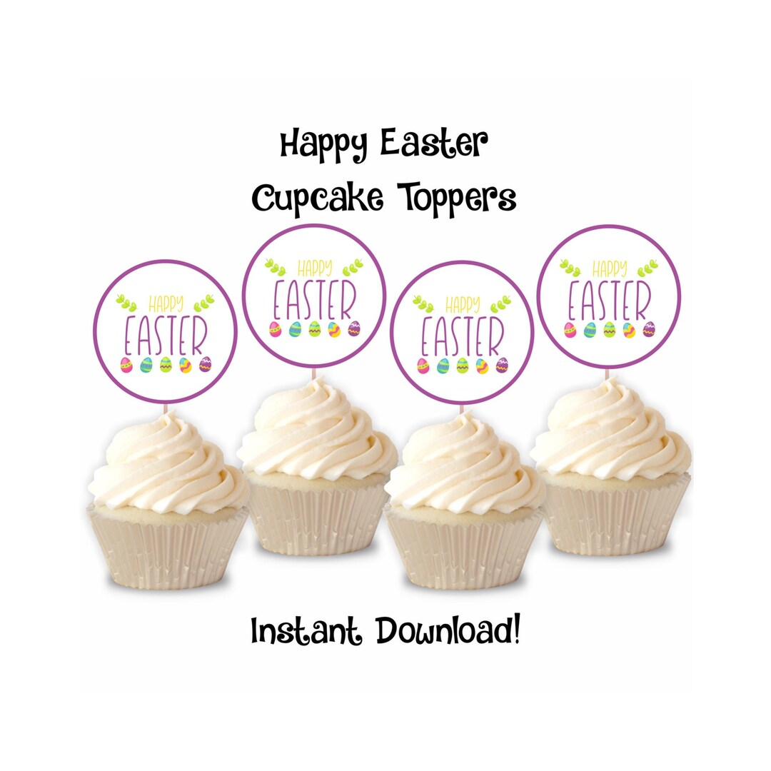 Happy Easter Cupcake Toppers, Modern, Minimal, Printable Cupcake Topper