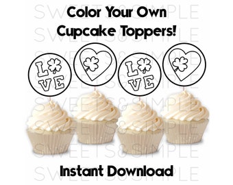 Color Your Own, St. Patrick's Day Cupcake Toppers, Shamrock, Love, Irish, Irish Pride, DIY, Printable Cupcake Topper, Instant Download