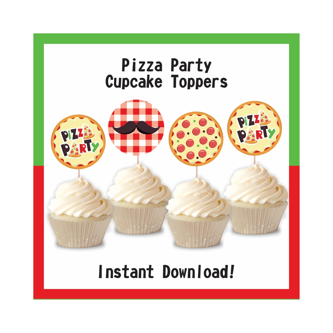Pizza Party Cupcake Toppers Pizza Party Supplies Cupcake Etsy