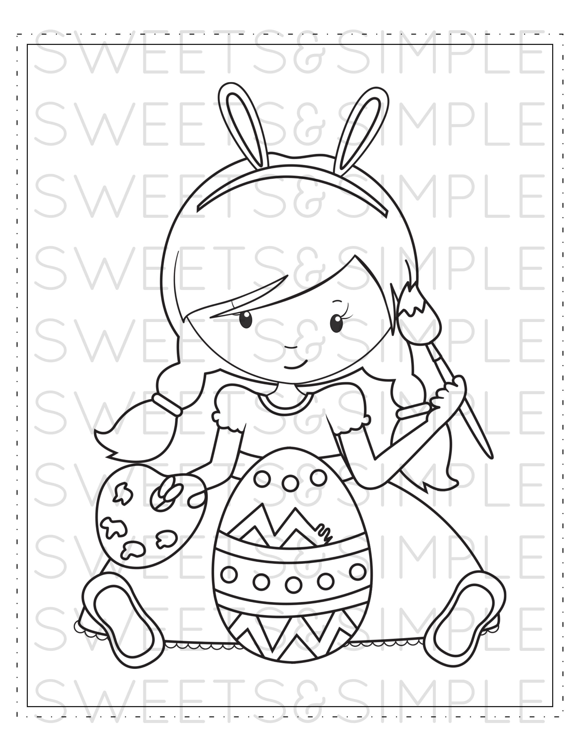 Easter Girl Coloring Page, Easter Coloring Sheet, Easter Egg, Spring ...