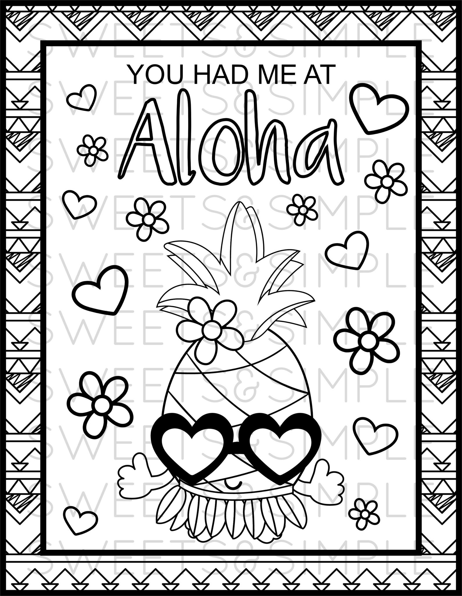 Pineapple Coloring Page Aloha Coloring Sheet Summer Etsy Hong Kong
