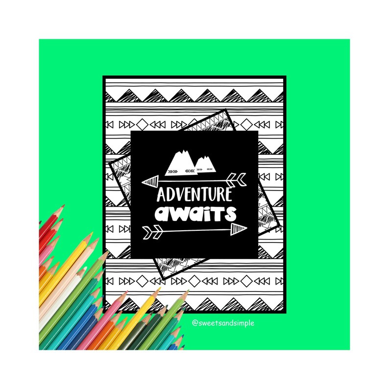 Adventure Awaits, Coloring Page, Adult Coloring, Coloring Sheet