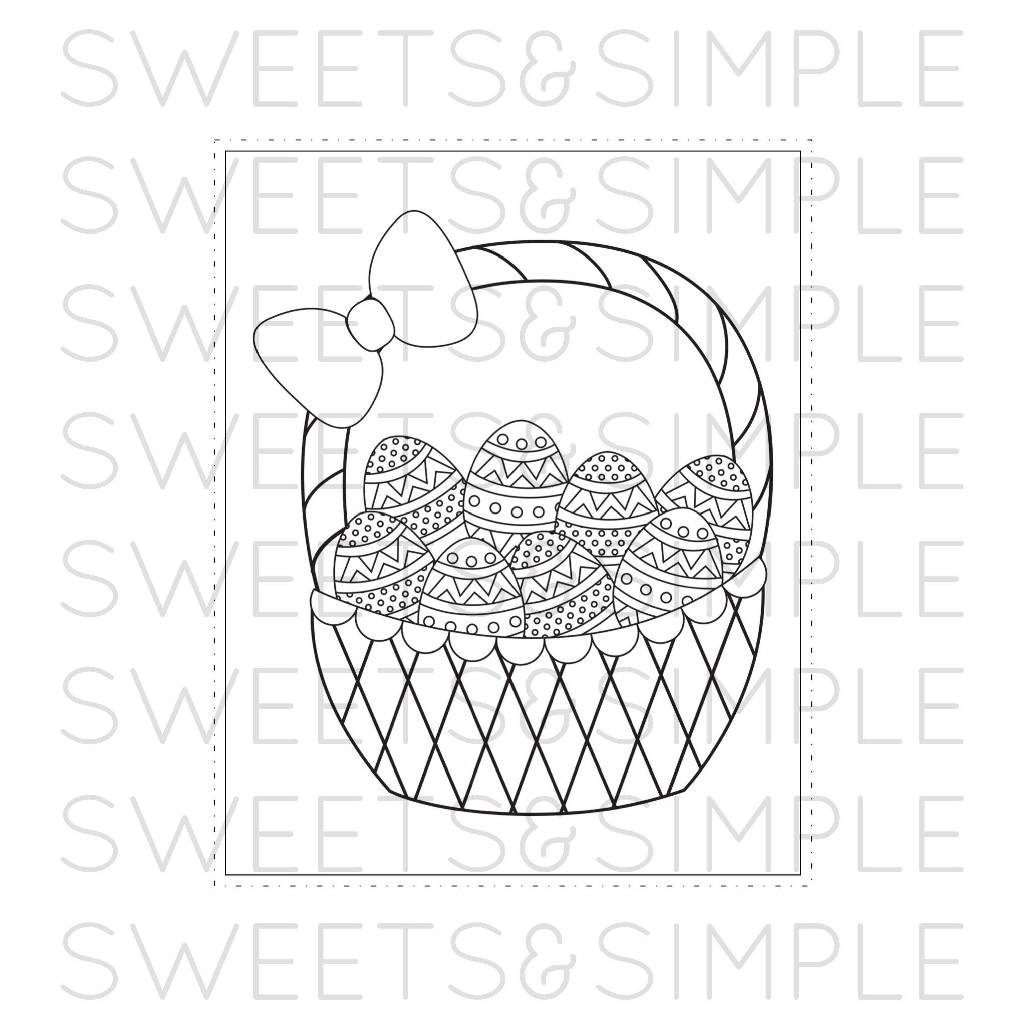Easter Basket Coloring Page, Easter Coloring Sheet, Easter Eggs, Spring