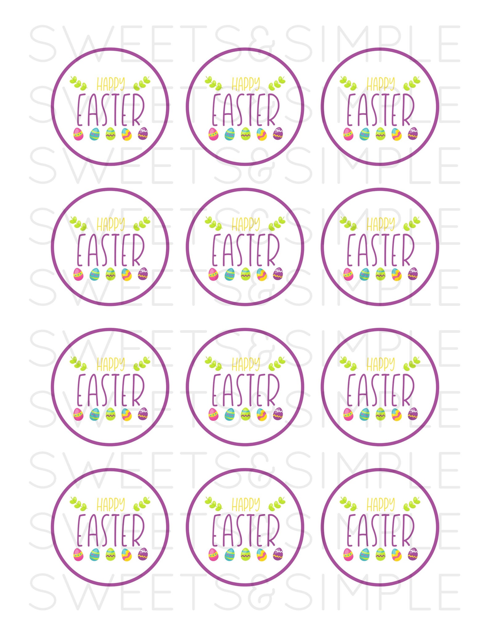 Happy Easter Cupcake Toppers, Modern, Minimal, Printable Cupcake Topper