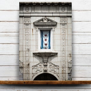 Chicago Flag Window - Classic Chicago Architecture Photography, Chicago Urban Wall Art, Chicago Flag Art Print, Chicago Flag Home Decor