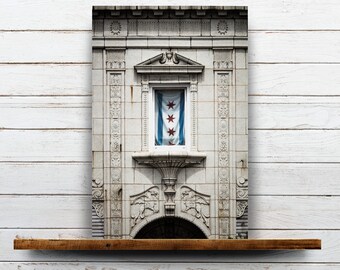 Chicago Flag Window - Classic Chicago Architecture Photography, Chicago Urban Wall Art, Chicago Flag Art Print, Chicago Flag Home Decor