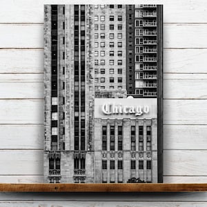 Tribune Tower Sign - Classic Chicago Architecture Photography, Chicago Urban Wall Art, B&W Chicago Art Print, Chicago Landmark Home Decor