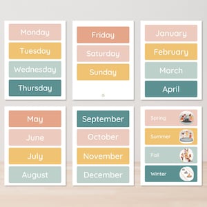 Days of the Week | Months of the Year | Seasons Classroom Display | Classroom Decor | Calendar Printables | Educational Wall Art |