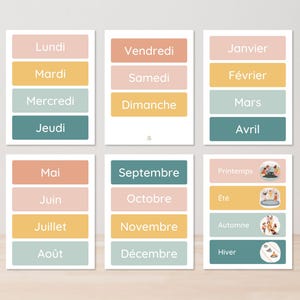FRENCH | Days of the Week | Months of the Year | Seasons Classroom Display | Classroom Decor | Calendar Printables | Educational Wall Art |