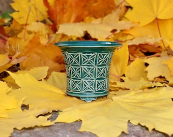 OOAK Furan orchid pot Fu ran pot green pot Neofinetia pot Fukiran Furan pot Gift for mom Orchid pots Ornamental flowerpot Orchid cachepot
