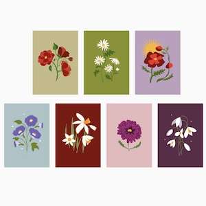 Kaartenset bloemen, Ansichtkaarten, bloemenkaart, bloemen print, print, kaarten