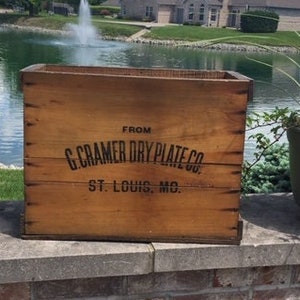 1900s Antique G. Cramer Dry Plate Wooden Crate/Glass Plate Shipping