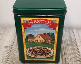 1970s Vintage Green Nestle Toll House Cookie Tin 1st Limited Edition Canister