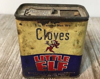 1913 Little Elf Cloves Tin with Paper Label/Little Elf Can Help