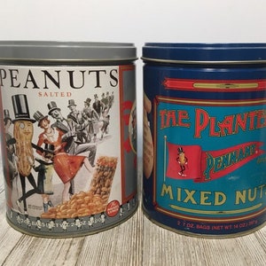 Two Mr. Peanut Tins/1989 & 1994/Planters Mascot/Mr. Peanut Dead, Reborn, Turns 21, Bart Age 50!