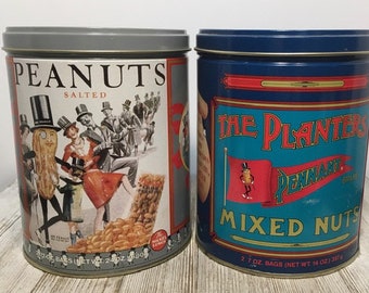 Two Mr. Peanut Tins/1989 & 1994/Planters Mascot/Mr. Peanut Dead, Reborn, Turns 21, Bart Age 50!