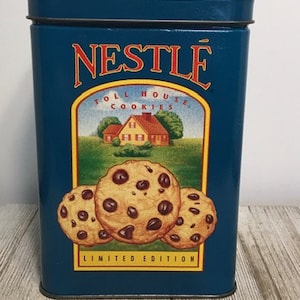 1970s Vintage Blue Nestle Canister/ Toll House Cookies/Kitchen Decor