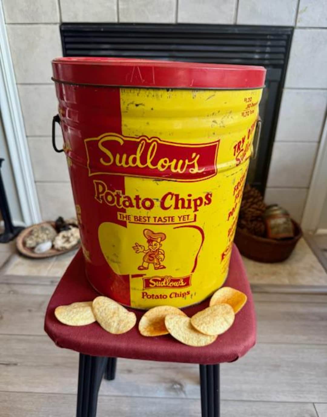 Sudlow's Potato Chips Tin/1960s Rare Muncie Canister/sudlow Foods