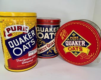 Jaren 80 tot 1992 Quaker Oats Tins Trio/ Quaker Mascot/William Penn en Larry