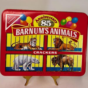 1989 Barnum's Animals Rectangular Tin/Nabisco's Animal Crackers/85th Anniversary/Lions and Tigers and...