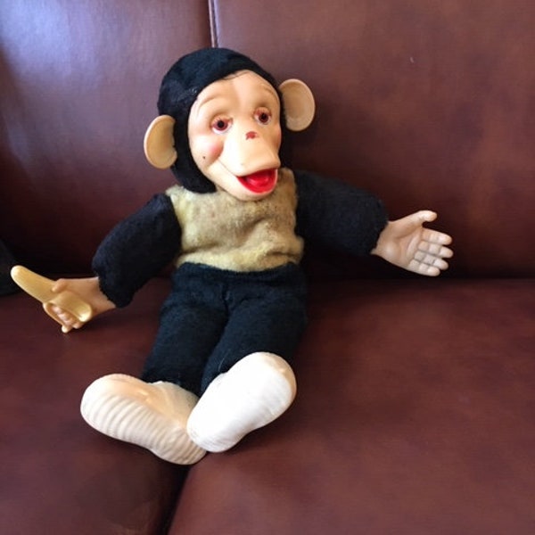 1950 De heer Bim Zippy / Rubber Faced Monkey met banaan / Rushton Speelgoed