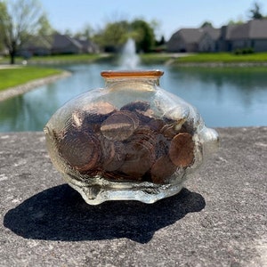 1950s Small Anchor Hocking Carnival Glass Pig Bank/Piggy Bank/Savings Bank