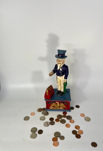 1930s Uncle Sam Bank/he Works!/cast Iron Mechanical Piggy Bank - Etsy
