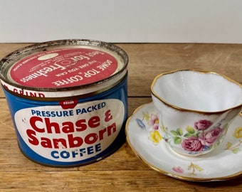 Rare 1950s Chase and Sanborn Coffee Tin/Pressure Packed Tester/1 pound with Key Wind