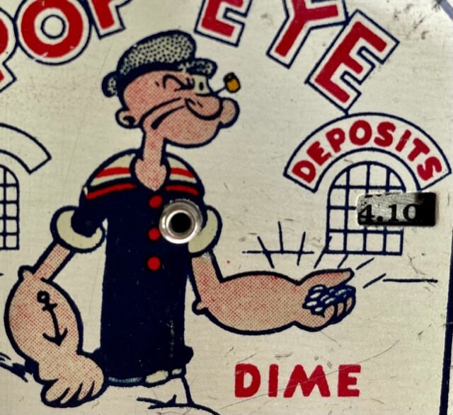 50s ポパイ ダイム バンク popeye Very Rare 1929 Popeye Dime Register Bank/popeye the Sailor