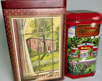 Jaren 80 Bob Evans Restaurant Tin and Slotted Bank/Hometown Goodness/Opbergen en sparen
