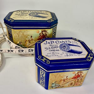 1990s J & P Coats Sewing Tin Duo/Cotton Thread/Hand and Machine Sewing