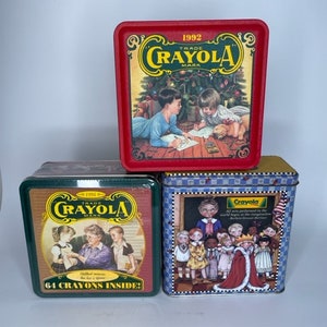 Crayola Tin Trio/Binney & Smith/1992 and 1994 Holiday Boxes/2001 Mary Engelbreit Tin