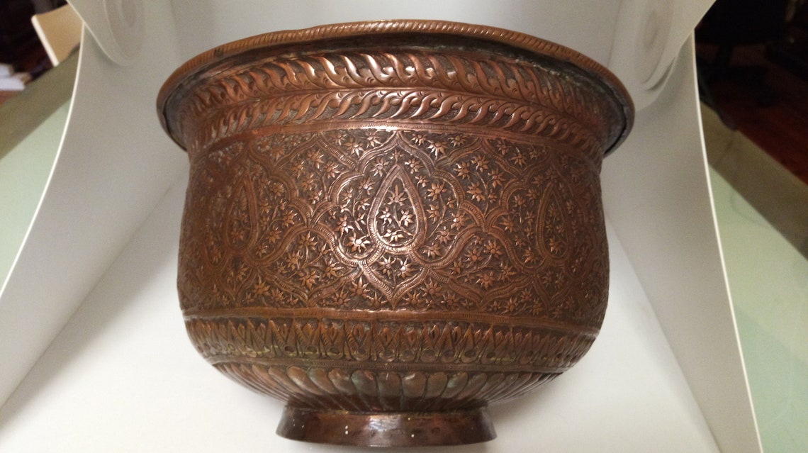 Antique Persian Qajar Copper Bowl Etsy