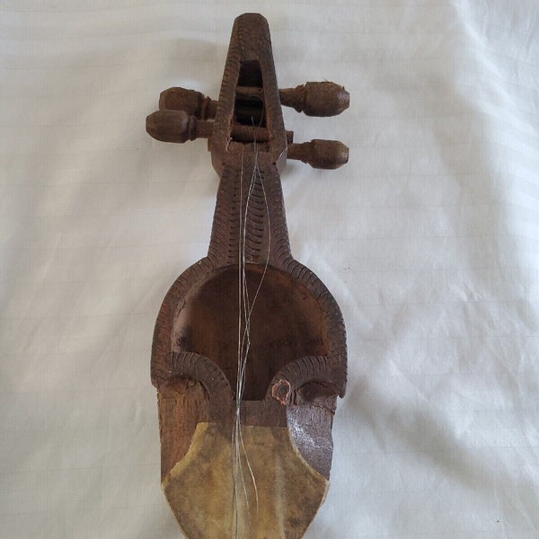 Antique Nepalese Wooden Handcarved Sarangi Musical Instrument.