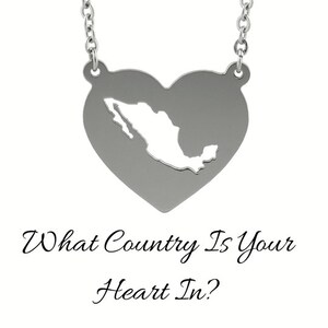 Mexico Country Silhouette Heart Shape Pendant with Chain 16&quot; & 2&quot; extension (Stainless Steel)