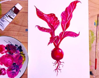 Red beet gouache painting