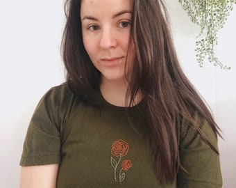 Rose tee / Thrifted green t-shirt