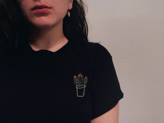Cactus Embroidered T-shirt - Etsy