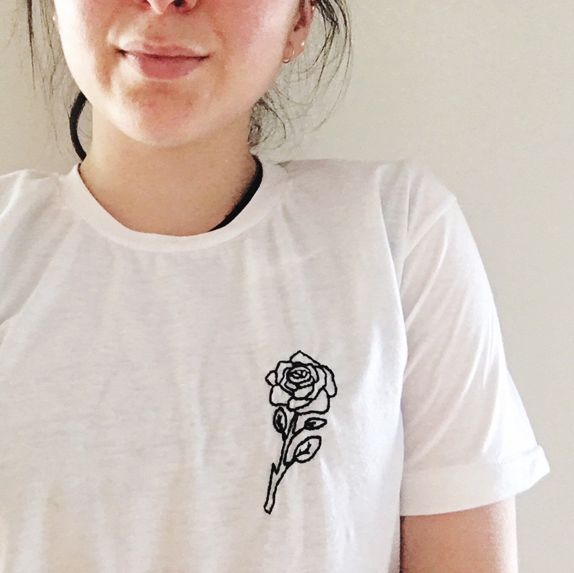 Rose Hand Embroidered T-shirt Unusual Floral Embroidery 