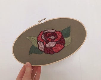 Sparkly Beaded Rose Embroidery Hoop