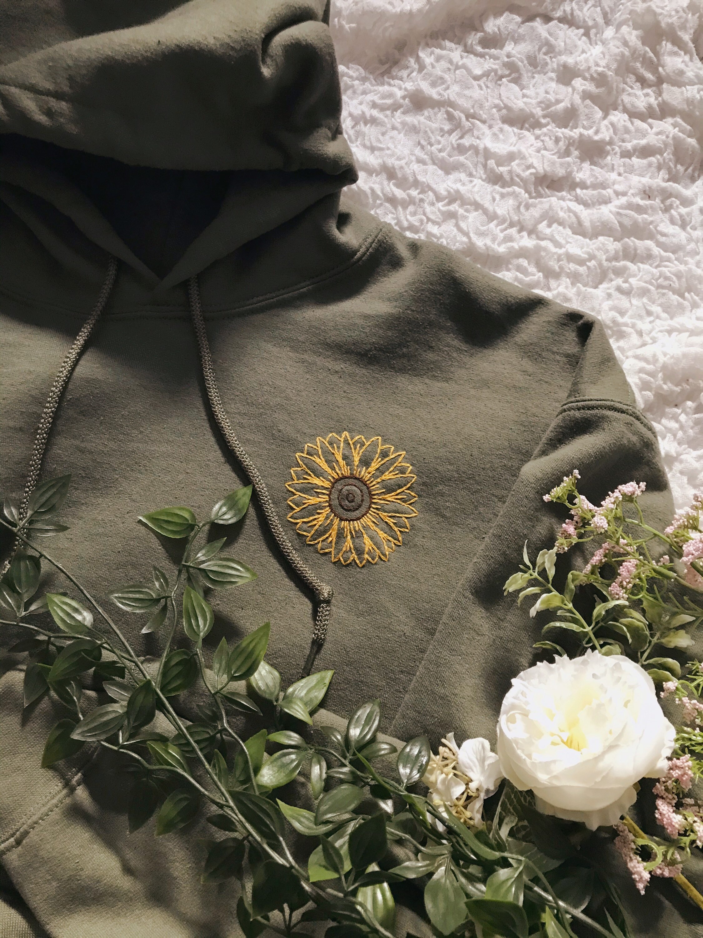 Sunflower Embroidery Hoodie Etsy