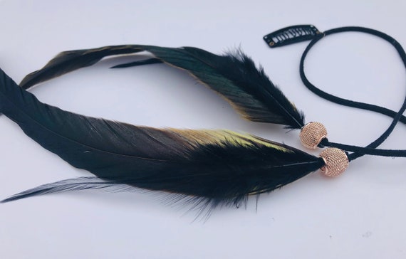 Extra Long Black Feather Clip In Gucci Inspired Feather Clip Etsy