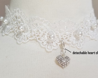 White Lace Choker with Faux Pearls