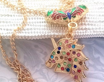 Rhinestone Studded Unicorn Necklace