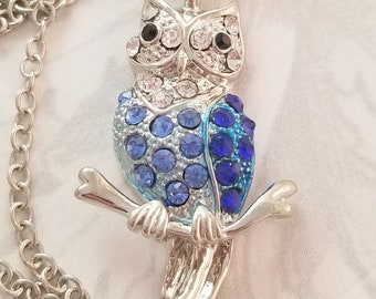 Sparkling Rhinestone Studded Owl Necklace