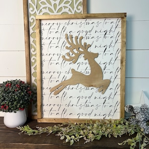 merry Christmas to all and to all a good night, reindeer - Christmas wood sign, mantle decor [FREE SHIPPING!]
