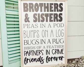brothers and sisters. playroom kids room sign [FREE SHIPPING]
