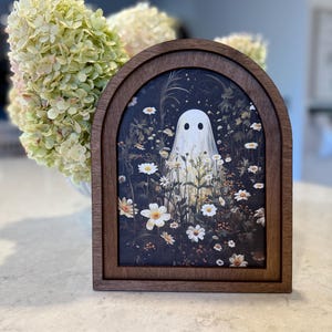 ghost in flower field * arch frame * halloween decor * friendly ghost wood sign [FREE SHIPPING!]
