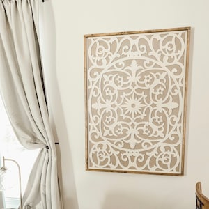 boho chic medallion wooden art. living room mantle decor oversized art [FREE SHIPPING!]