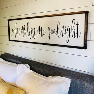 Targa In Metallo Decorativa 'Always Kiss Me Goodnight' 15x40 Cm, Perfetta Per Casa, Ufficio O Bar, Regalo Originale